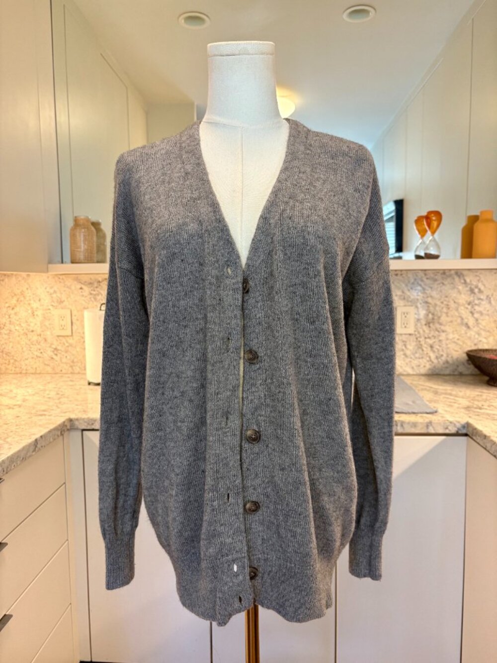 Madewell Relaxed V-Neck Wool Blend Cardigan Heather Pewter Gray XS